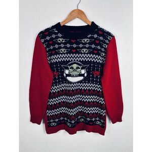 Star Wars Baby Yoda Women Medium Ugly Christmas Sweater‎ Red Black Mandalorian